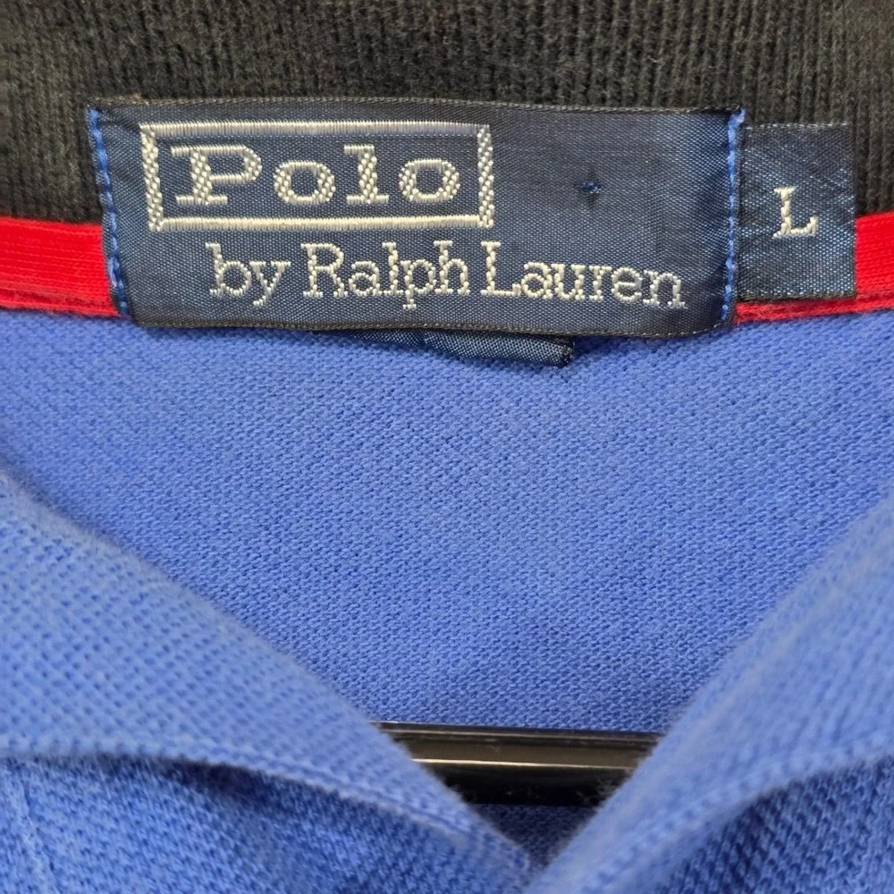 Polo Ralph Lauren Mens Large Blue Black Collar Short Sleeve Pony Logo Polo Shirt